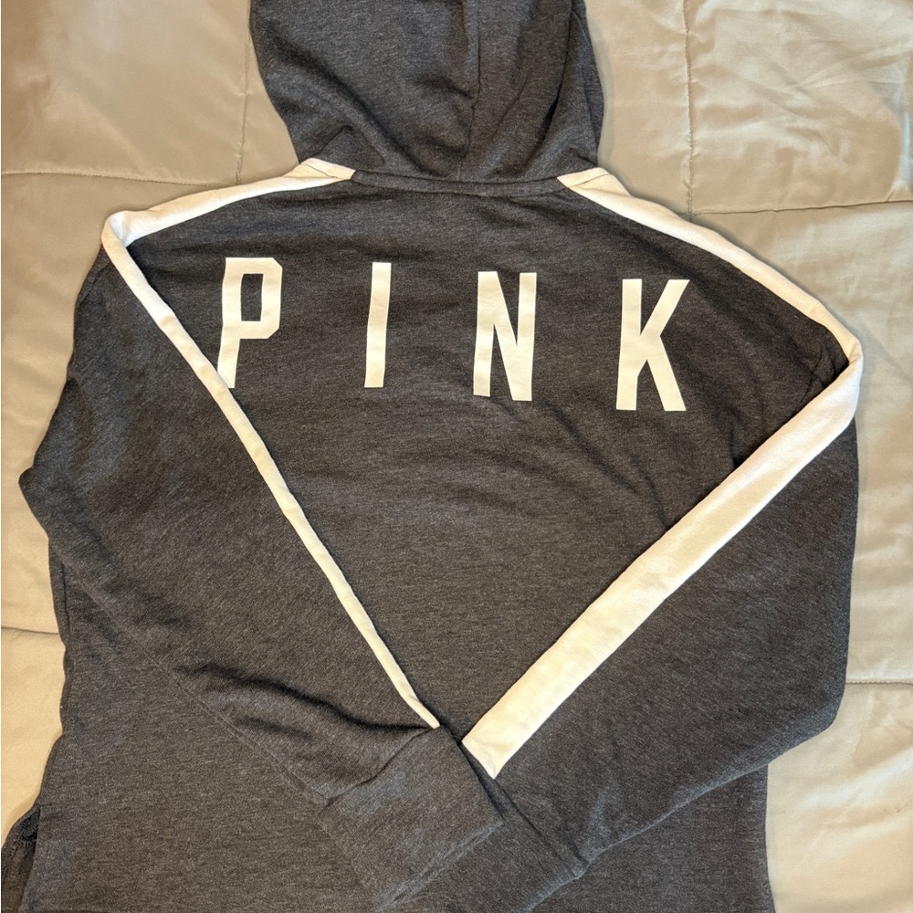 PINK Victoria's Secret Gray and White Hoodie